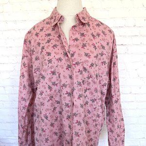 Retro Abercrombie & Fitch Pink Floral Print Blouse - Size Large